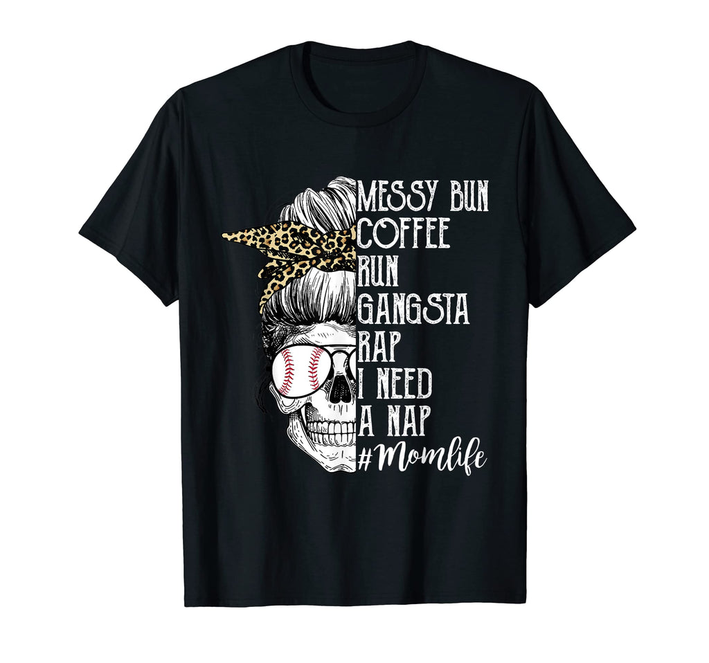 Leopard Baseball Skull Mom Life Messy Bun T-Shirt - Trendy Graphic Unisex - T-Shirt, Sweatshirt, Hoodie