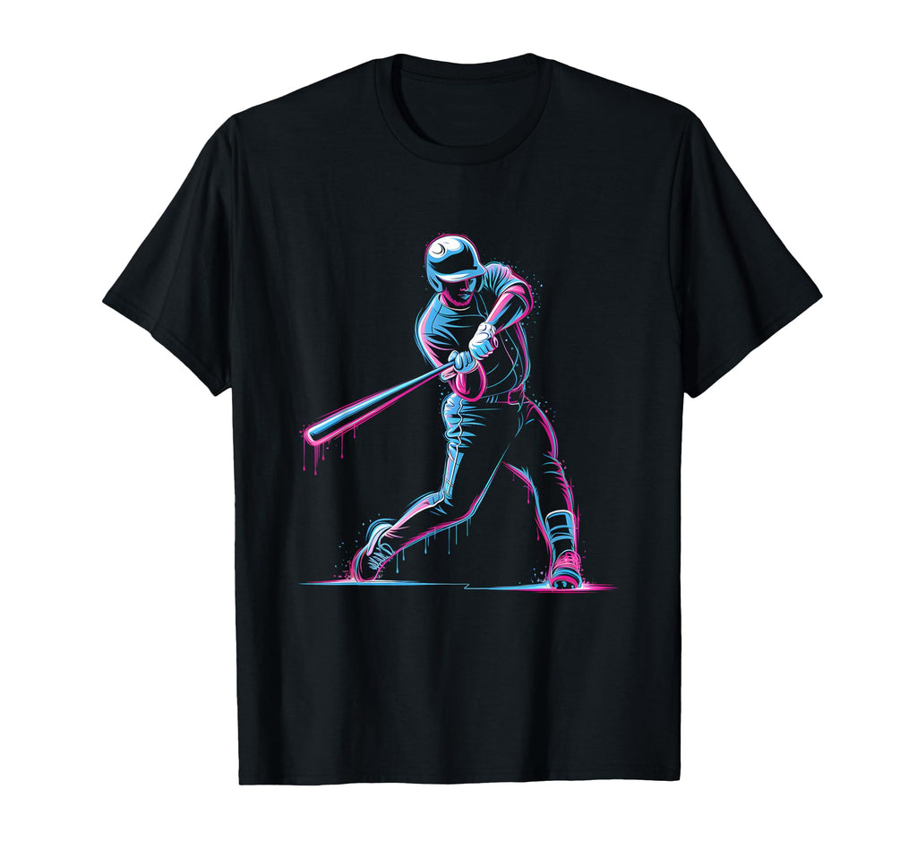 Neon Baseball Player Swinging Drip T-Shirt - Custom Art Print for Adults - T-Shirt, Sweatshirt, Hoodie