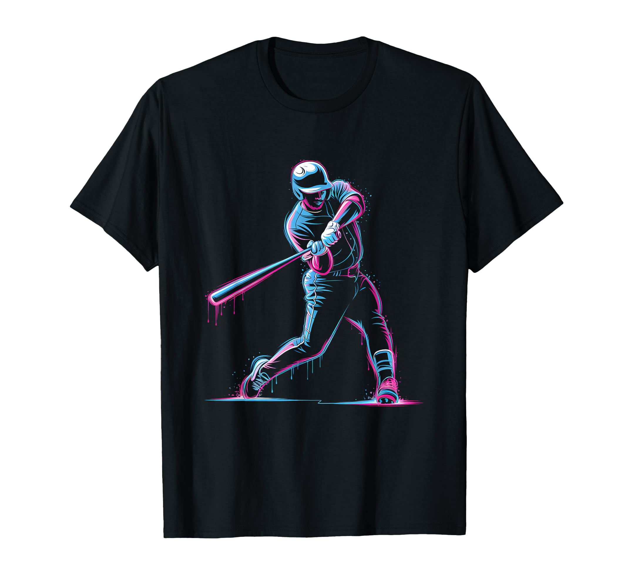 Neon Baseball Player Swinging Drip T-Shirt - Custom Art Print for Adults - T-Shirt, Sweatshirt, Hoodie