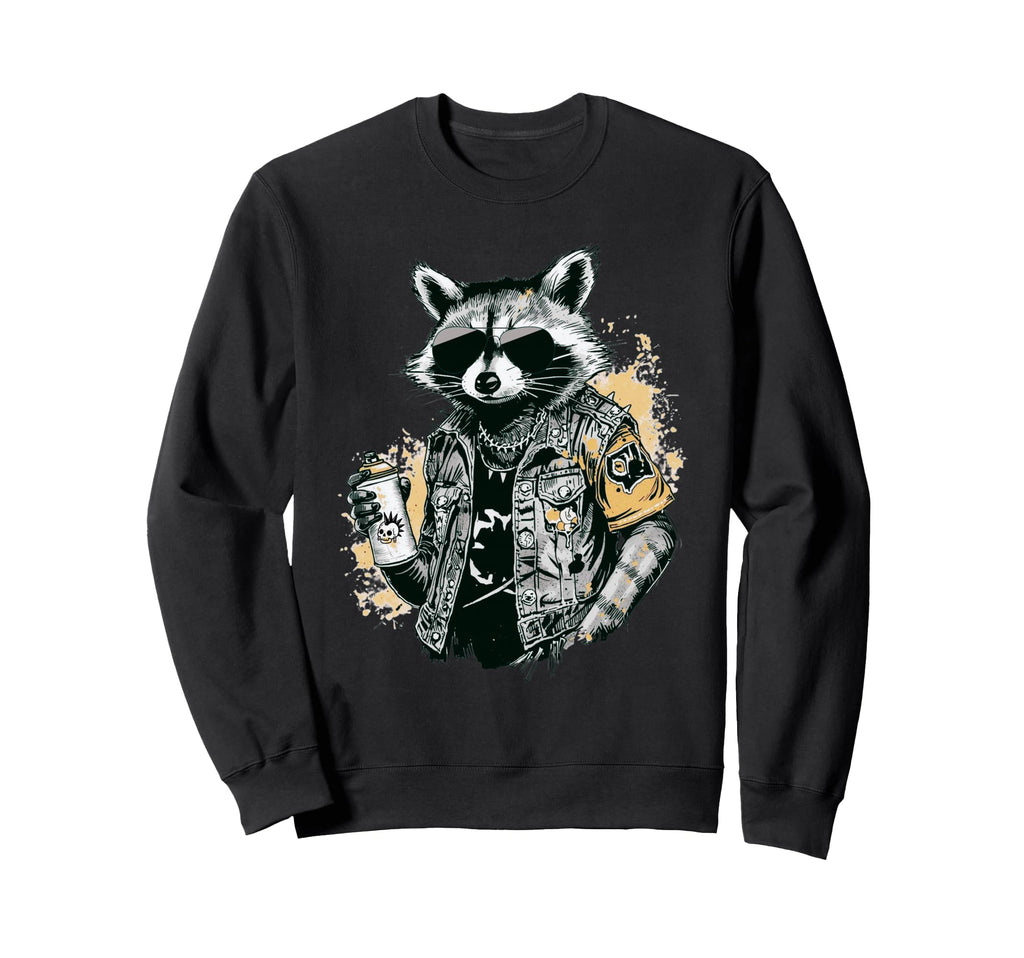 Grunge Rock Trash Panda Punk Raccoon Sweatshirt - Trendy Graphic for Adults - T-Shirt, Sweatshirt, Hoodie