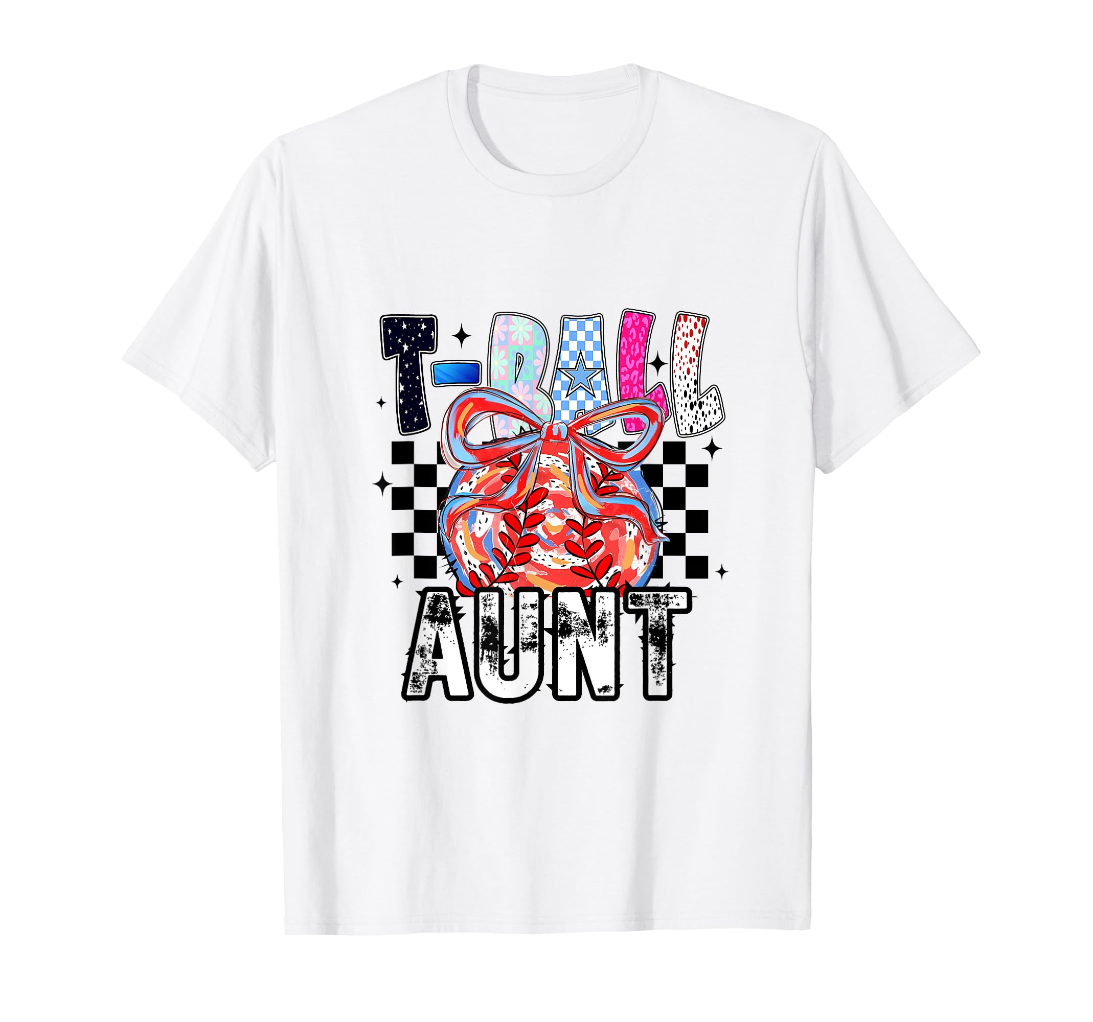 T Ball Baseball Checkered Aunt T-Shirt - Trendy Graphic Unisex - T-Shirt, Sweatshirt, Hoodie
