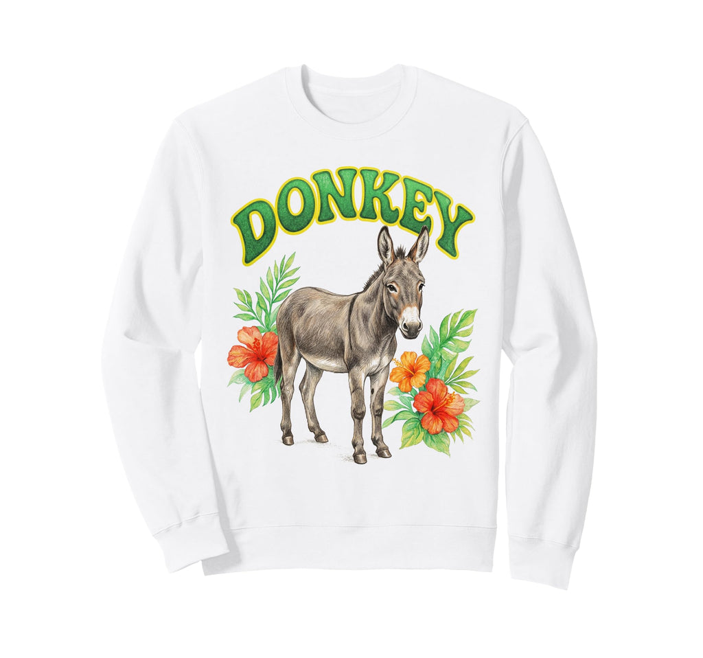 Donkey Groovy Floral Donkey Sweatshirt - Minimalist Print for Adults - T-Shirt, Sweatshirt, Hoodie