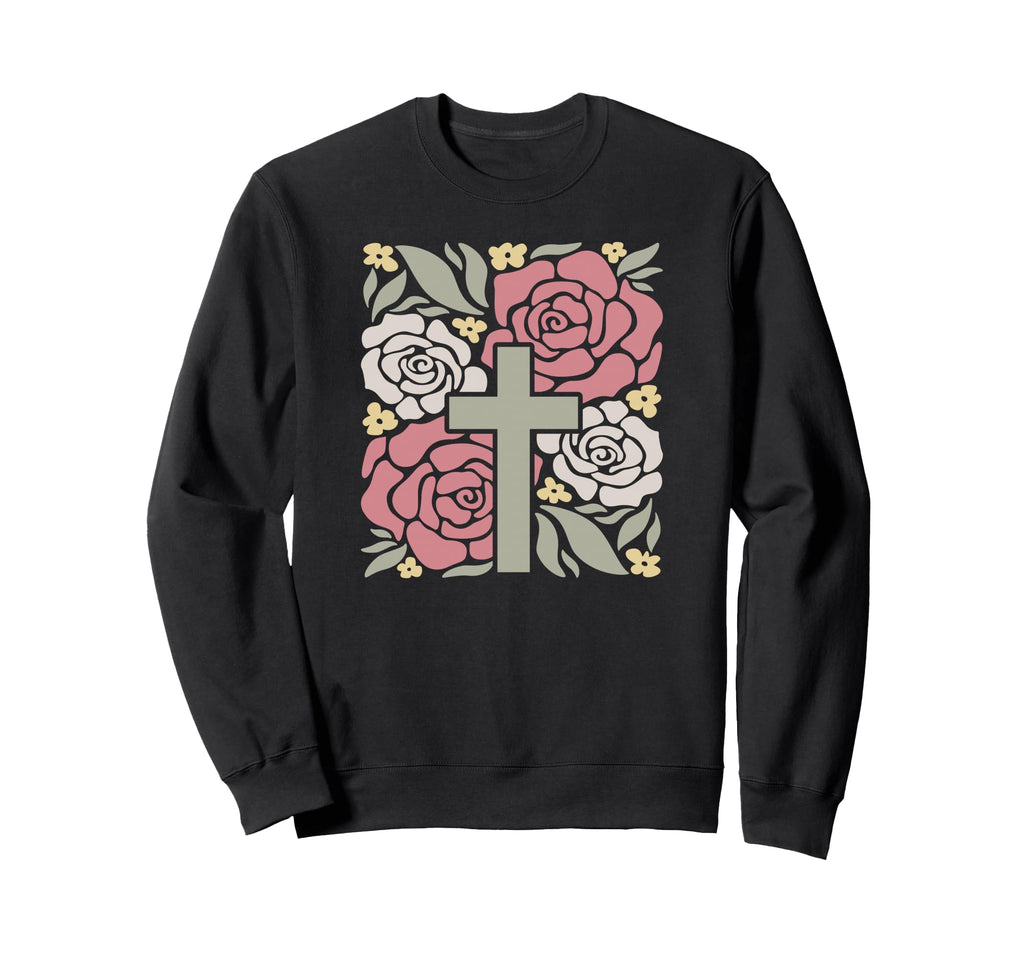 Floral Christian Cross Boho Flower Sweatshirt - Novelty Apparel for Adults - T-Shirt, Sweatshirt, Hoodie
