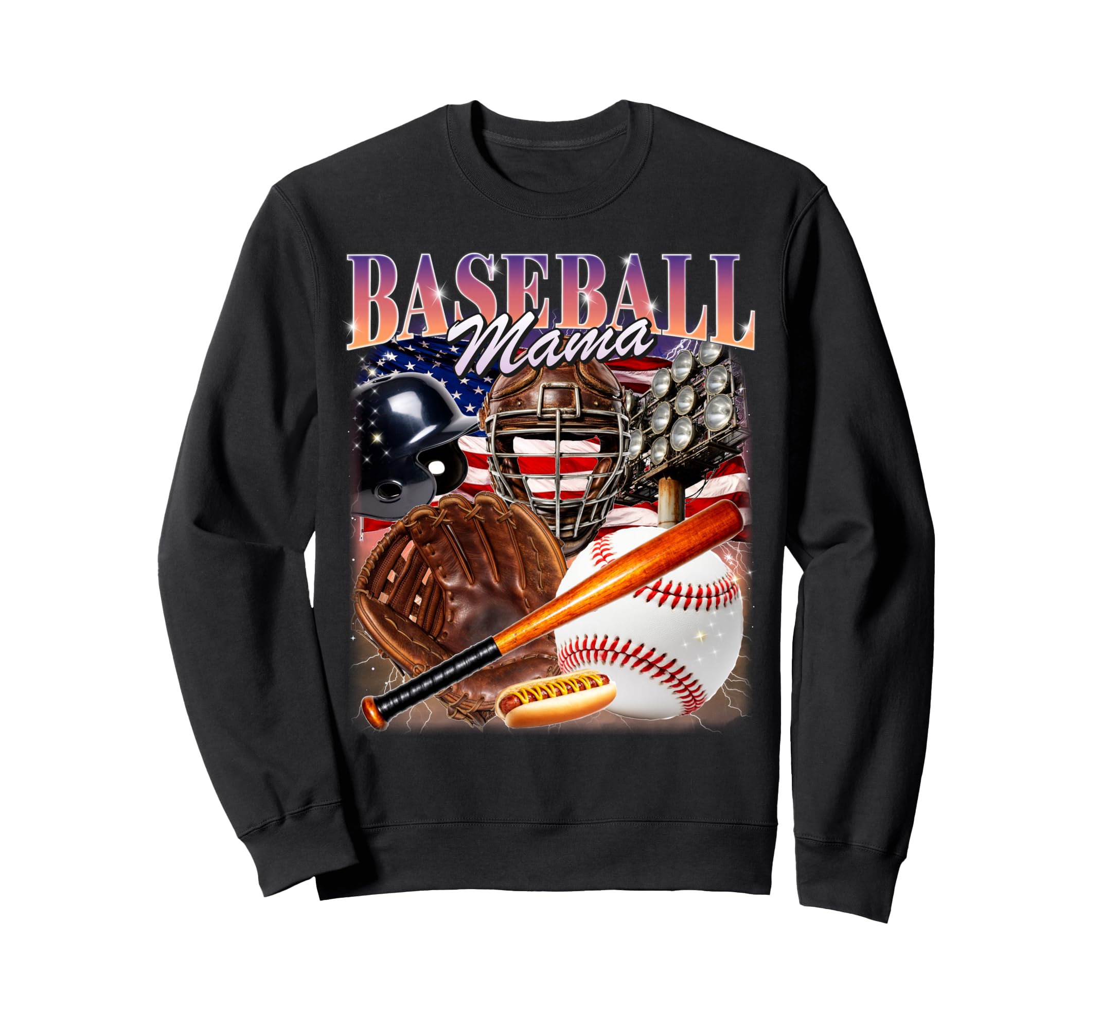 Baseball Mama Usa Flag 90S Mom Ballers Sweatshirt - Novelty Apparel Unisex - T-Shirt, Sweatshirt, Hoodie