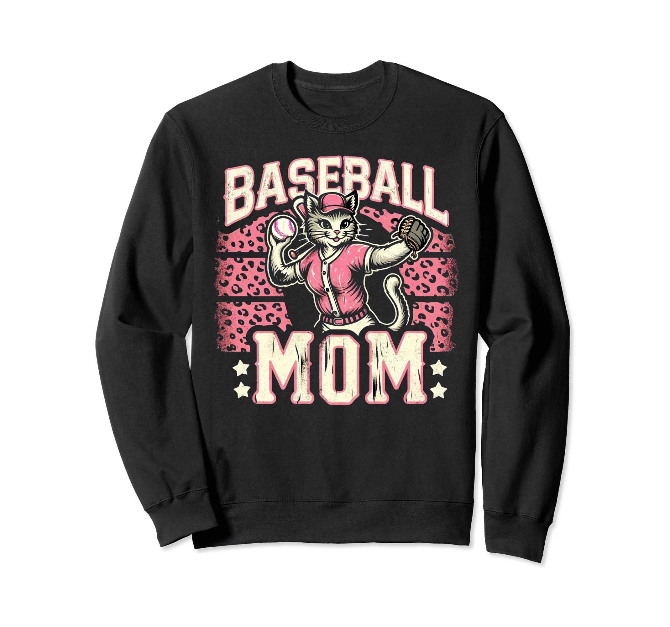 Womens Baseball Mom Mama Mothers Cat Sweatshirt - Graphic Print for Adults - T-Shirt, Sweatshirt, Hoodie