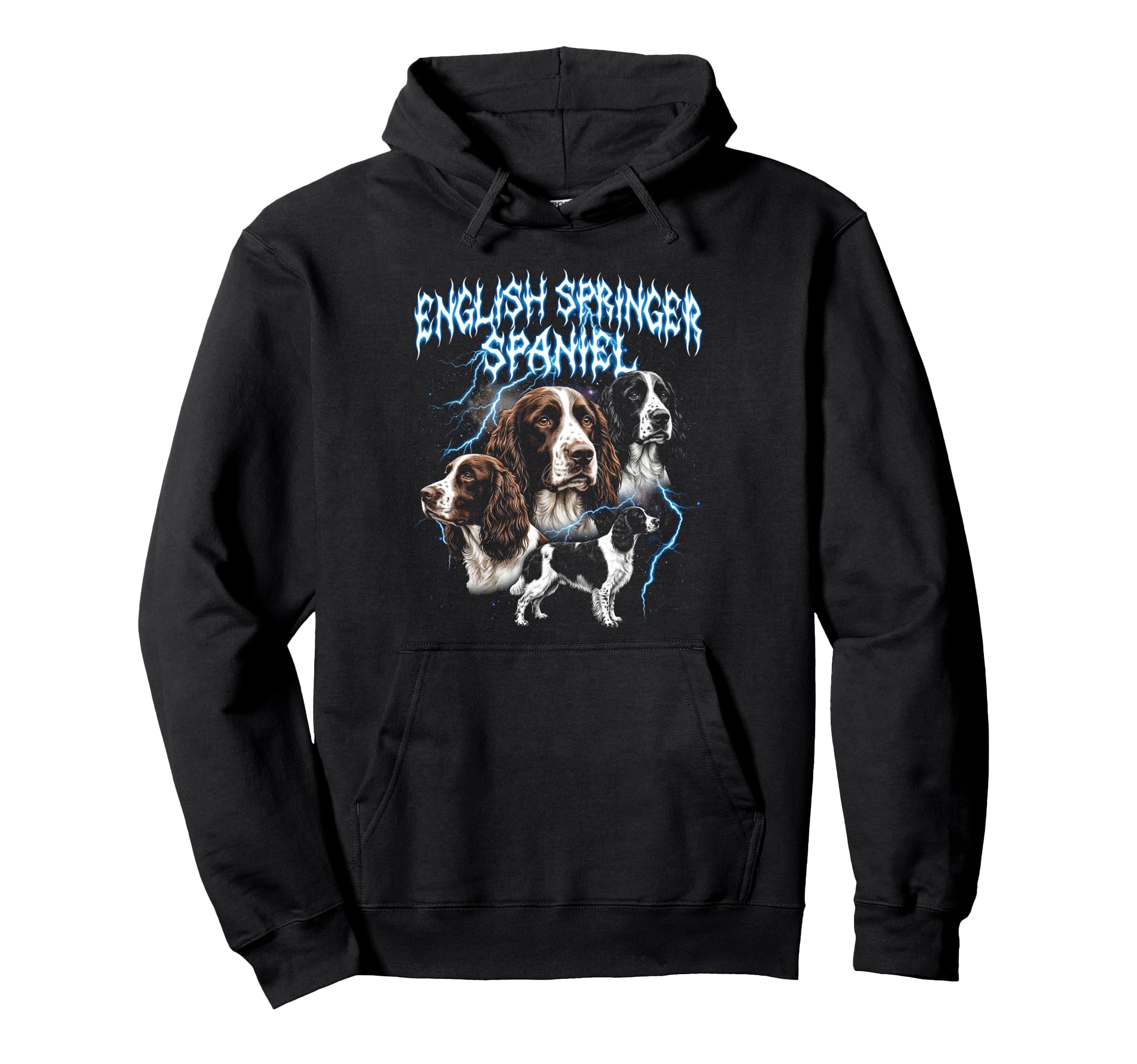 English Springer Spaniel 90S Heavy Metal Dog Hoodie - Graphic Print Unisex - T-Shirt, Sweatshirt, Hoodie