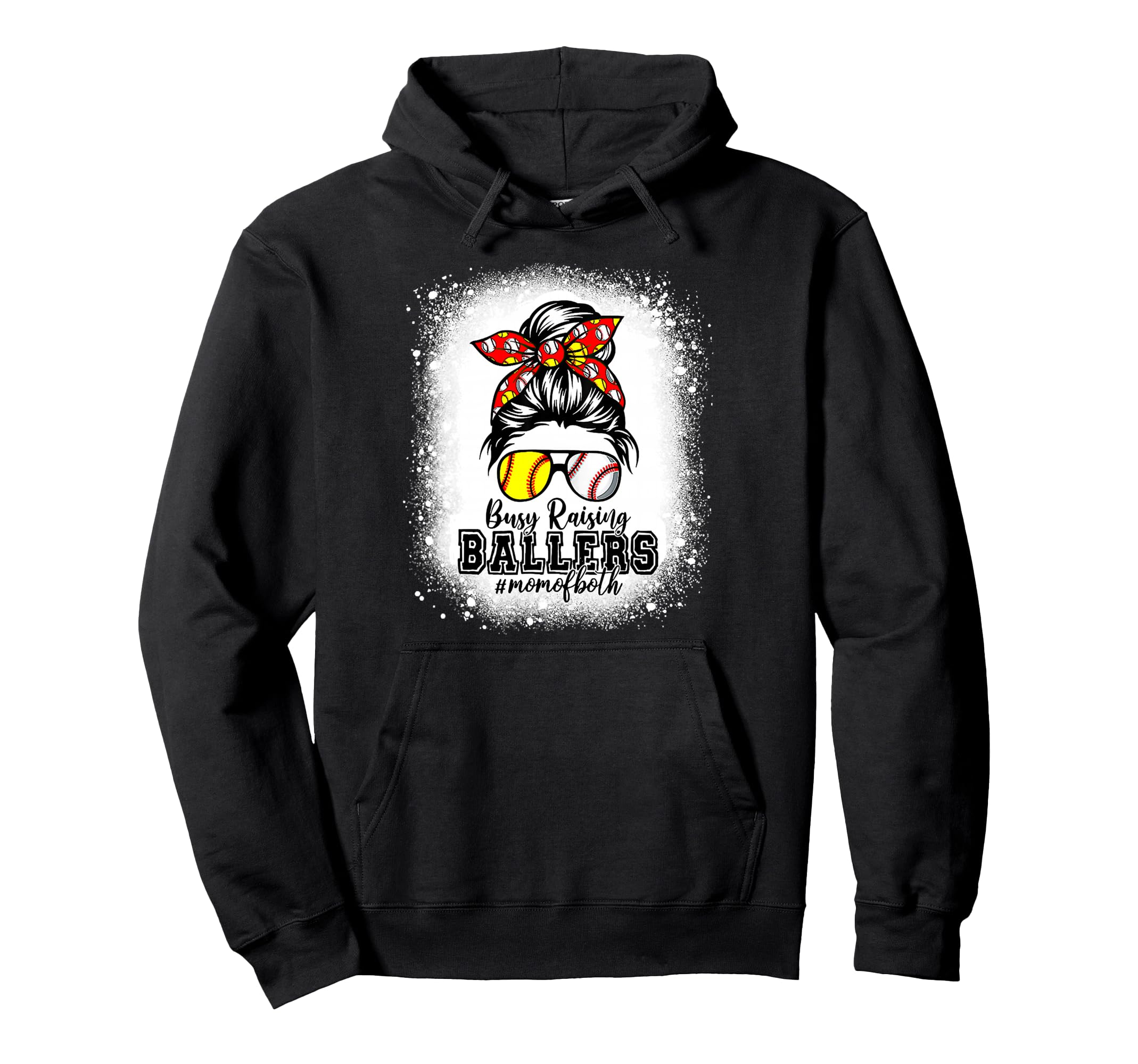 Messy Bun Mom Both Baseball Softball Hoodie - Aesthetic Graphic Unisex - T-Shirt, Sweatshirt, Hoodie