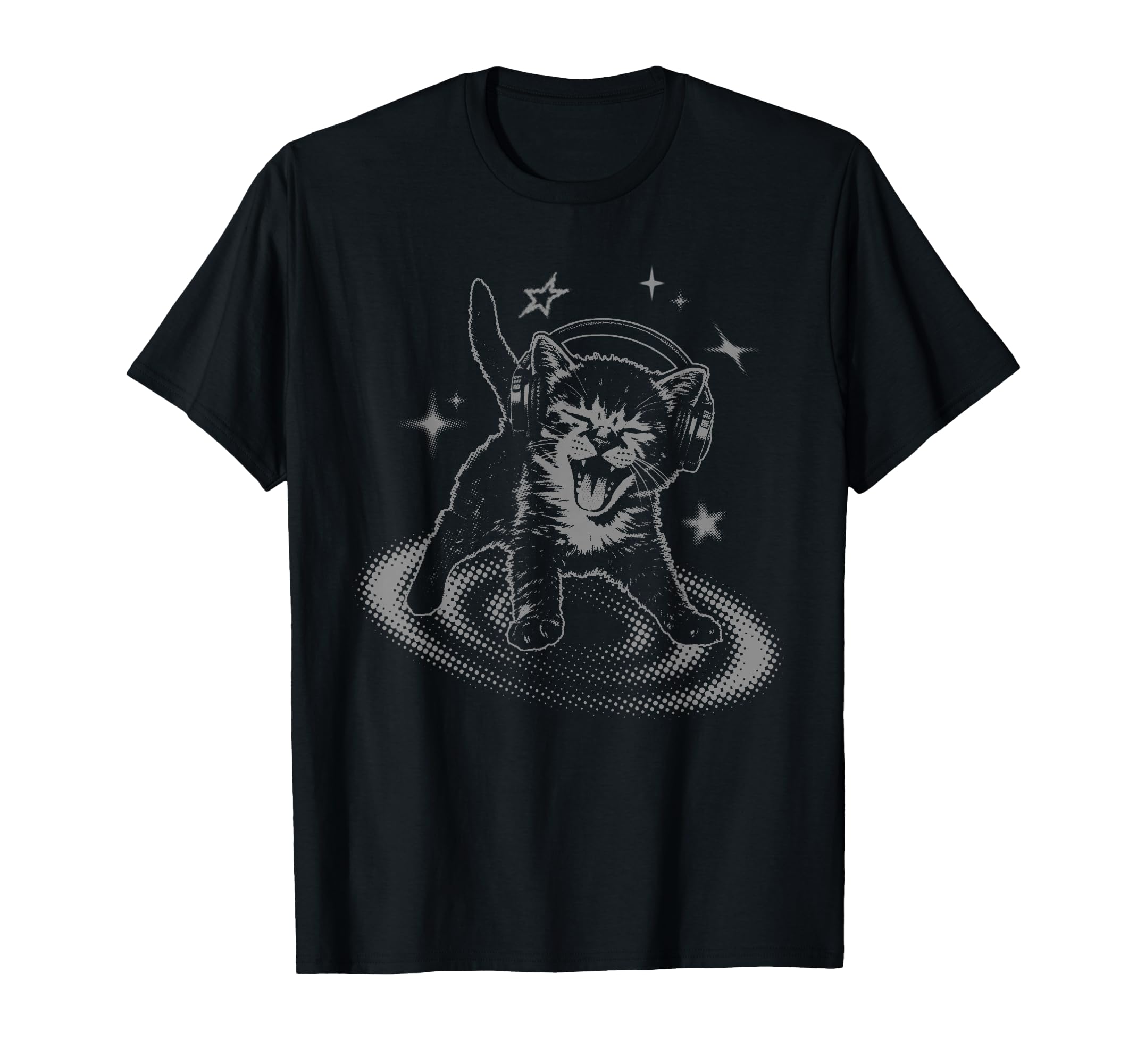 Y2K Cat Headphones Stars Silly 90S Grunge T-Shirt - Trendy Graphic Unisex - T-Shirt, Sweatshirt, Hoodie