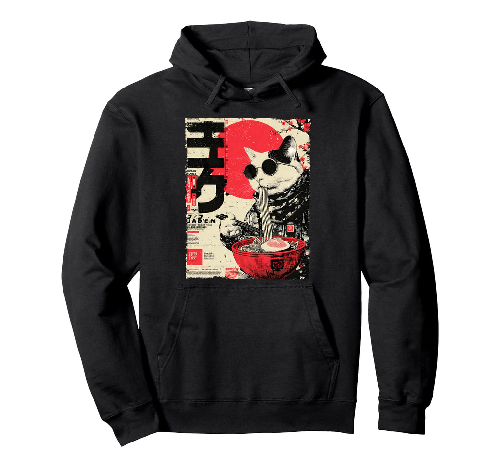 Cat Ramen Cyberpunk Aesthetic Hoodie - Unique Graphic for Adults - T-Shirt, Sweatshirt, Hoodie