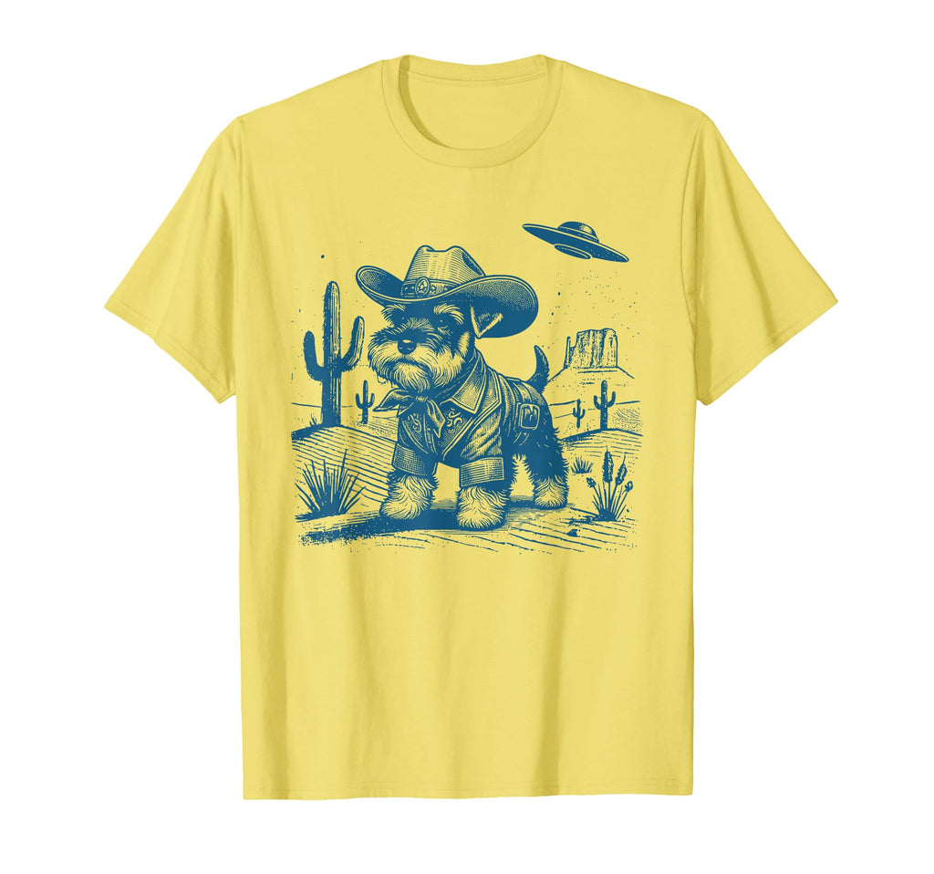 Schnauzer Ufo Western Funny Cowboy T-Shirt - Novelty Apparel for Adults - T-Shirt, Sweatshirt, Hoodie