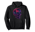 90S Vaporwave Aesthetic Skull Cityscape Hoodie - Graphic Print Unisex - T-Shirt, Sweatshirt, Hoodie