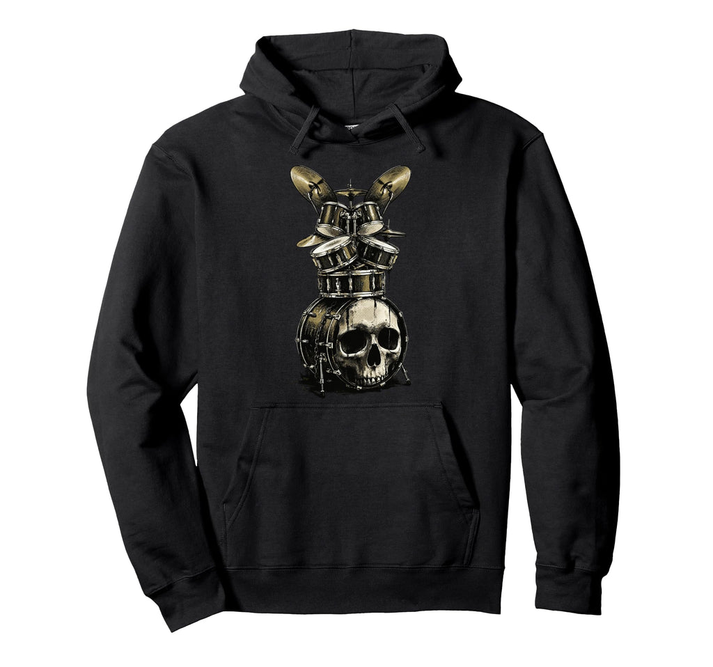 Skull Drum Set Rock Music Drummer Hoodie - Streetwear Style for Adults - T-Shirt, Sweatshirt, Hoodie
