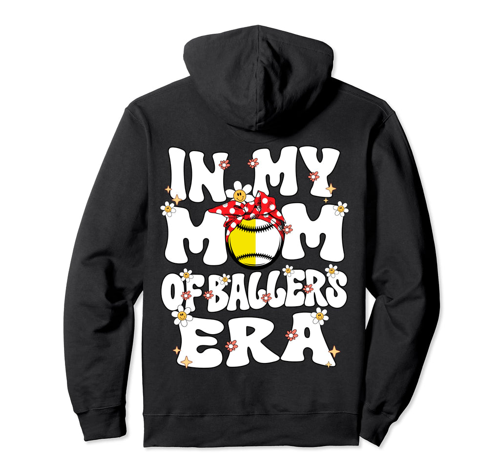 My Mom Ballers Era Groovy Baseball Hoodie - Novelty Apparel for Adults - T-Shirt, Sweatshirt, Hoodie