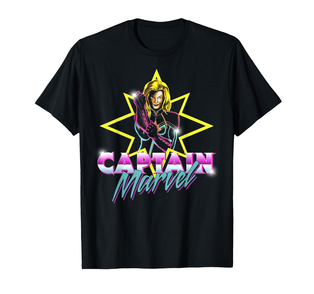 Marvel Captain Marvel 80S Neon Logo T-Shirt - Aesthetic Graphic Unisex - T-Shirt, Sweatshirt, Hoodie