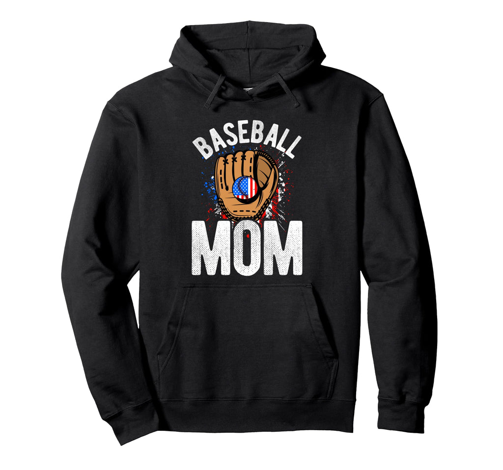 Baseball Mom Usa Flag Hoodie - Minimalist Print Men Women - T-Shirt, Sweatshirt, Hoodie
