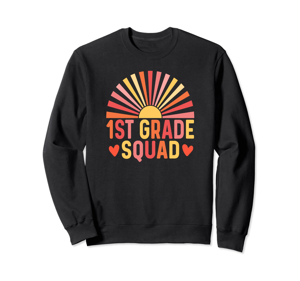 1St Grade Squad Teacher Rainbow Heart Sweatshirt - Graphic Print Unisex - T-Shirt, Sweatshirt, Hoodie