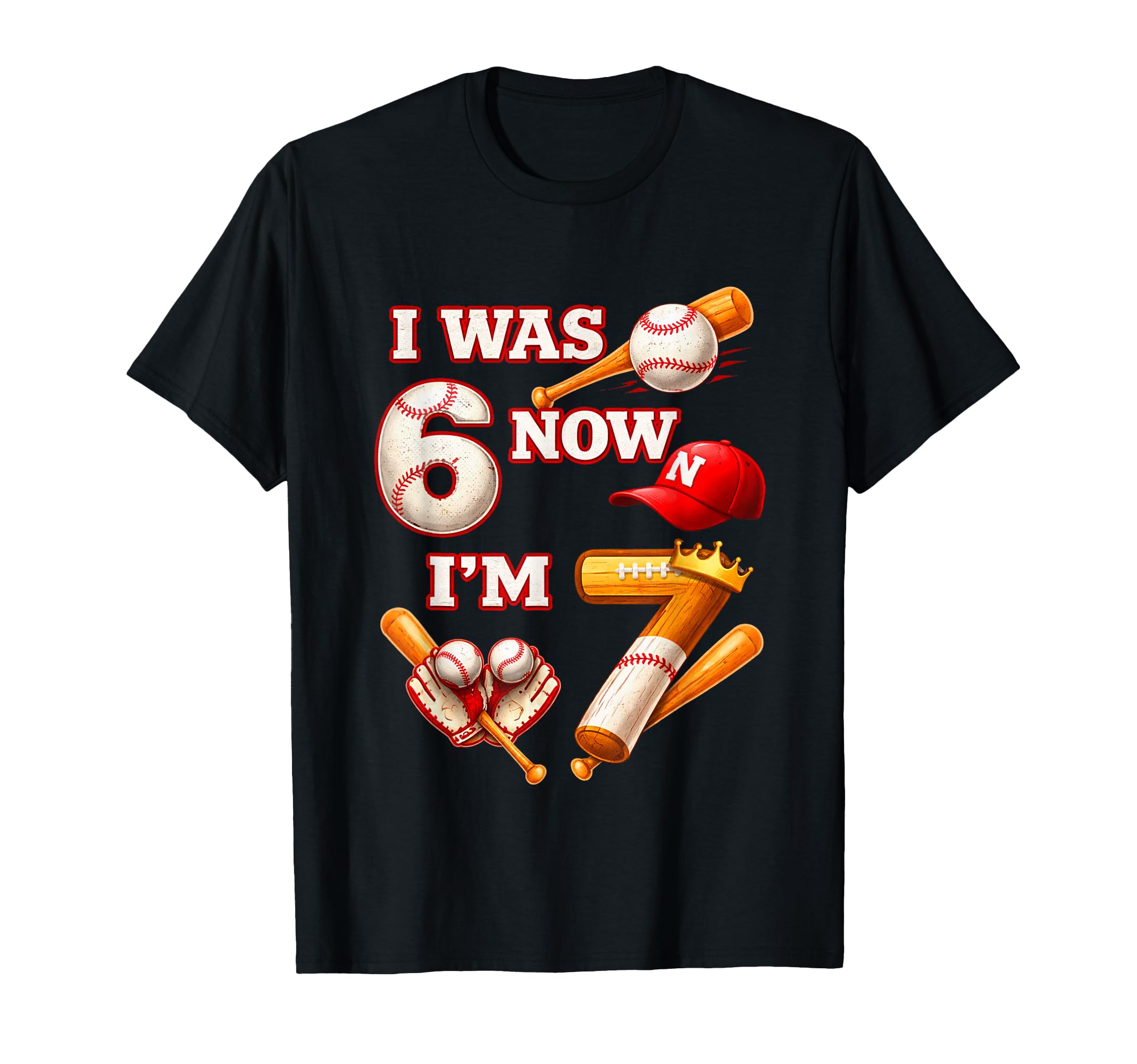 Baseball Birthday I Was 6 Now Im 7 T-Shirt - Custom Art Print Men Women - T-Shirt, Sweatshirt, Hoodie