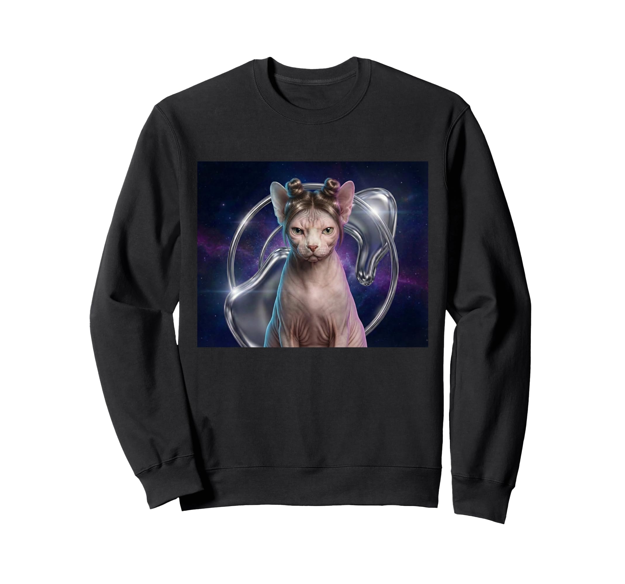 90S Space Bun Hairstyle Sphynx Cat Sweatshirt - Unique Graphic Unisex - T-Shirt, Sweatshirt, Hoodie