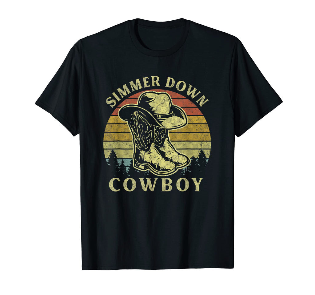 Simmer Down Cowboy Cowboy Hat Country Music T-Shirt - Graphic Print Unisex - T-Shirt, Sweatshirt, Hoodie