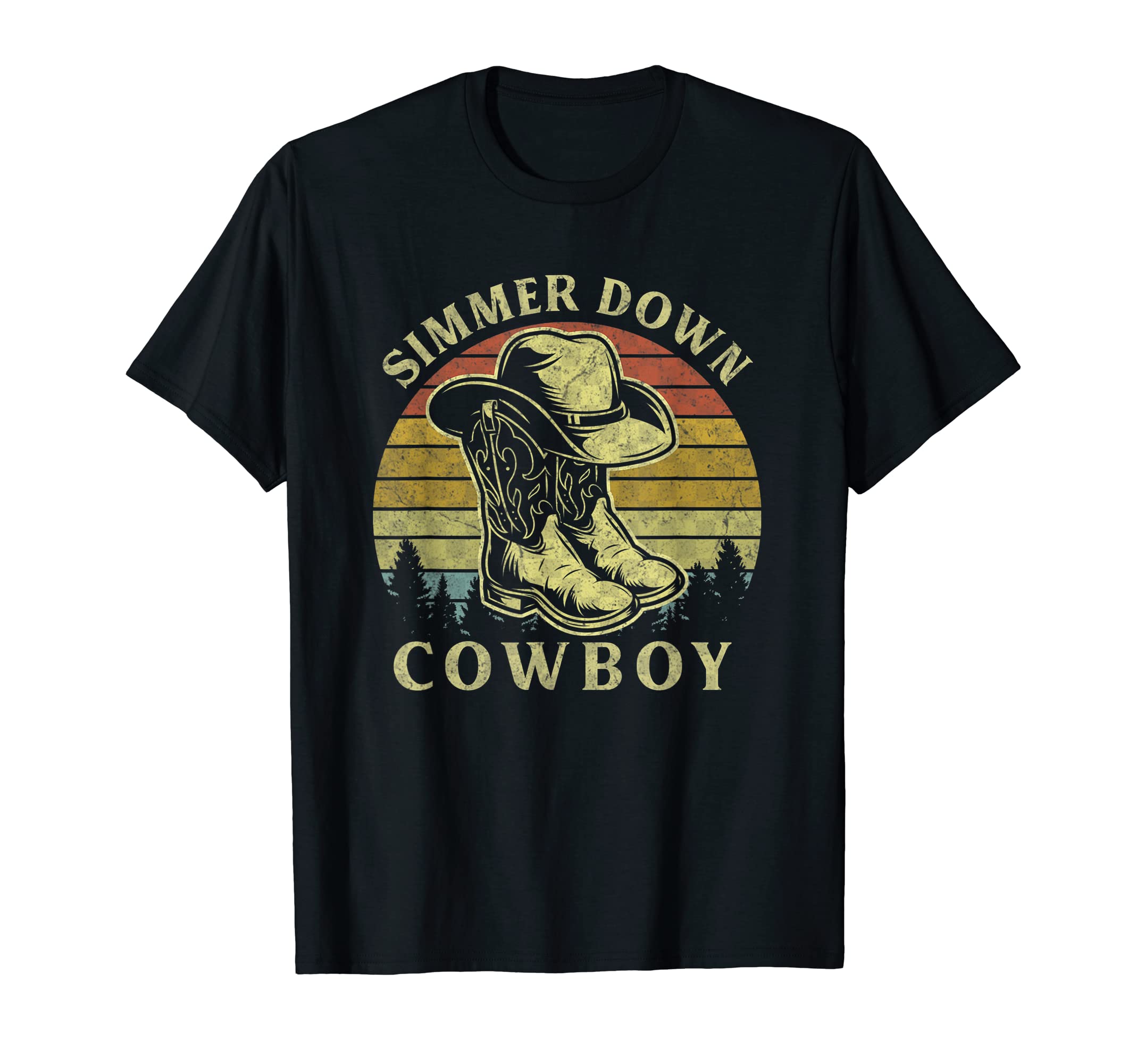 Simmer Down Cowboy Cowboy Hat Country Music T-Shirt - Graphic Print Unisex - T-Shirt, Sweatshirt, Hoodie
