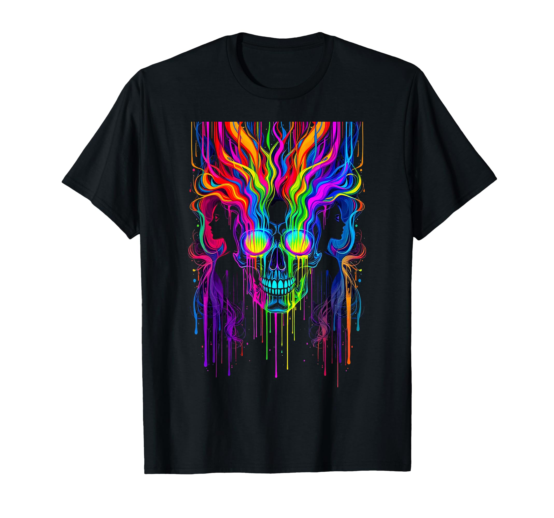 Vibrant Psychedelic Skull Trippy Rainbow T-Shirt - Unique Graphic Unisex - T-Shirt, Sweatshirt, Hoodie