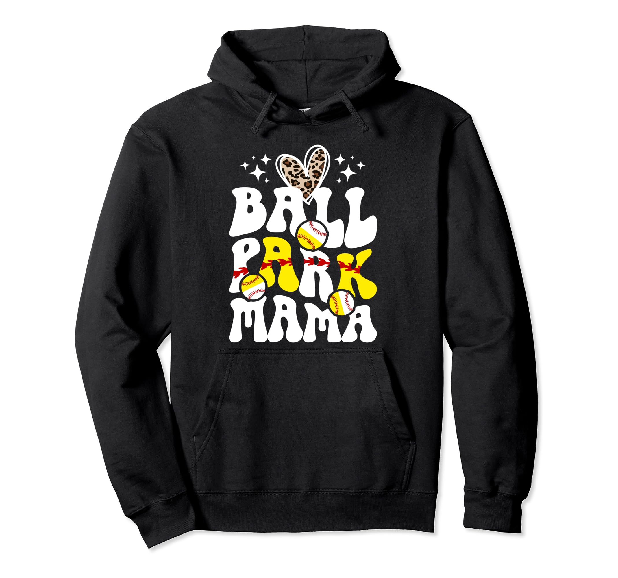 Ballpark Mama Groovy Softball Baseball Hoodie - Novelty Apparel for Adults - T-Shirt, Sweatshirt, Hoodie