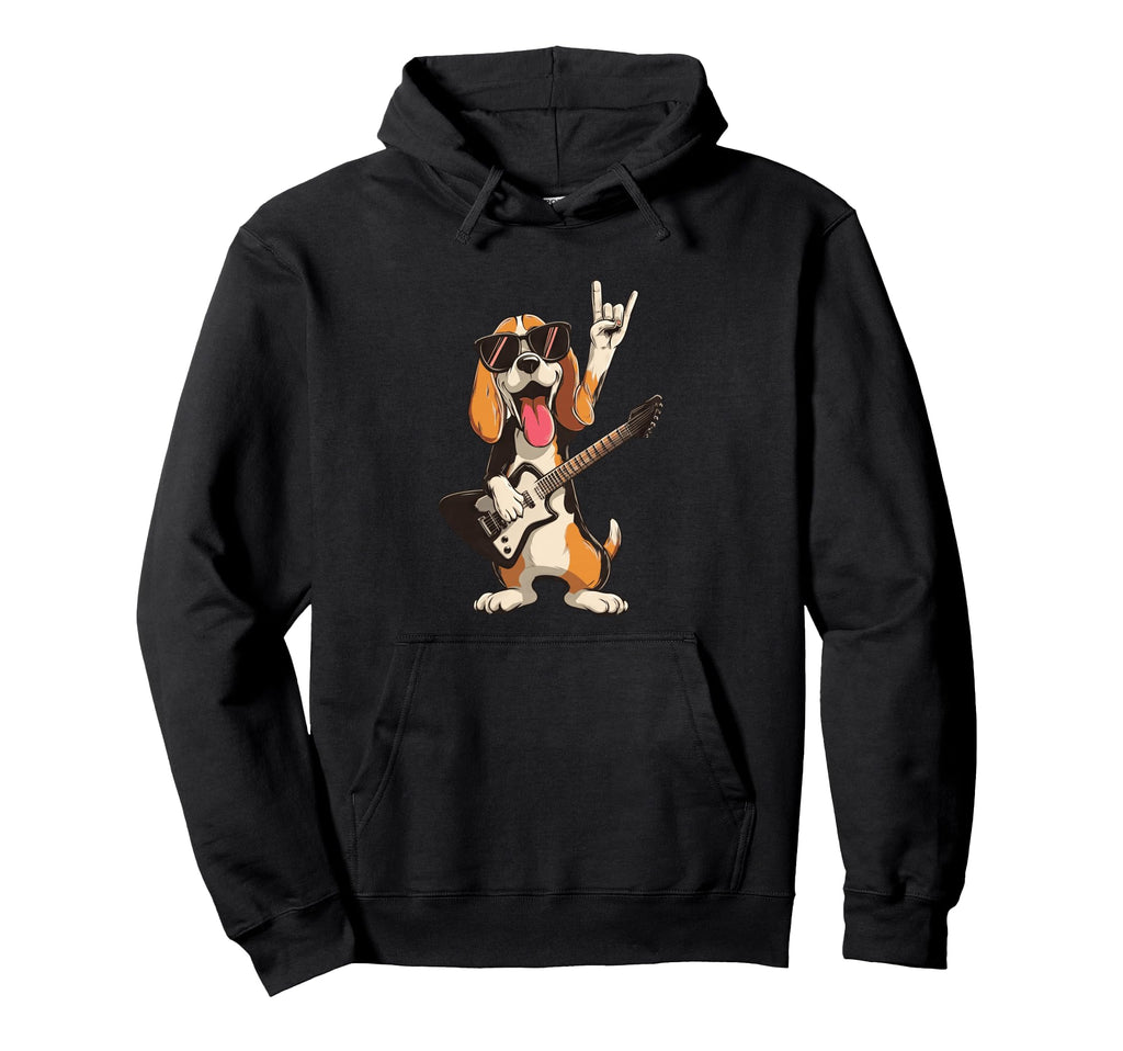 Funny Beagle Dog Lover Rock Music Guitar Hoodie - Graphic Print Unisex - T-Shirt, Sweatshirt, Hoodie