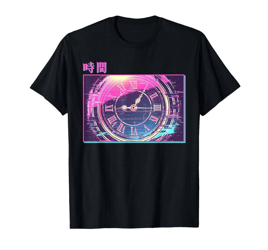 Time Clock 80S Glitch Vaporwave T-Shirt - Fun Novelty Design Men Women - T-Shirt, Sweatshirt, Hoodie