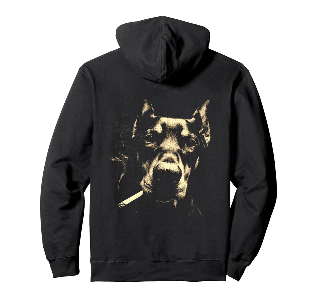Doberman Smoking Cigarette Grunge Meme Hoodie - Novelty Apparel for Adults - T-Shirt, Sweatshirt, Hoodie