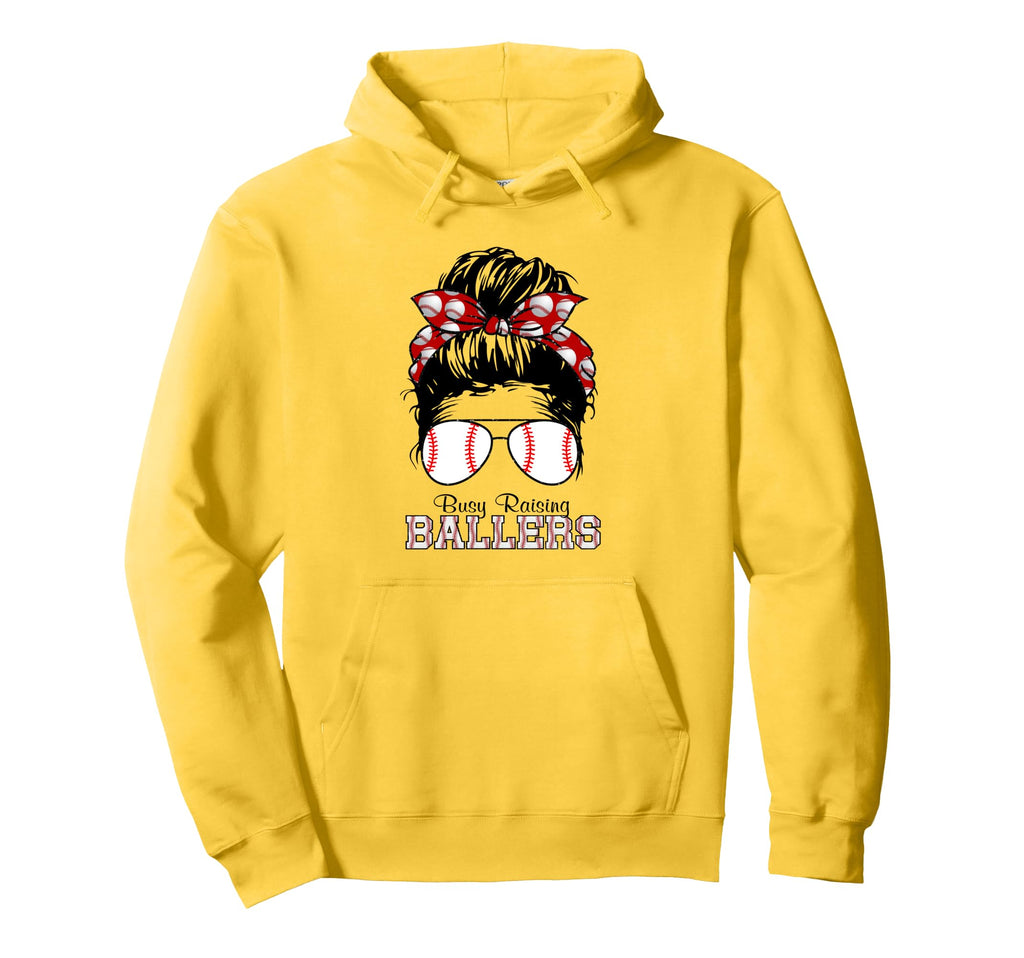 Busy Raising Ballers Messy Bun Hoodie - Casual Everyday Wear for Adults - T-Shirt, Sweatshirt, Hoodie