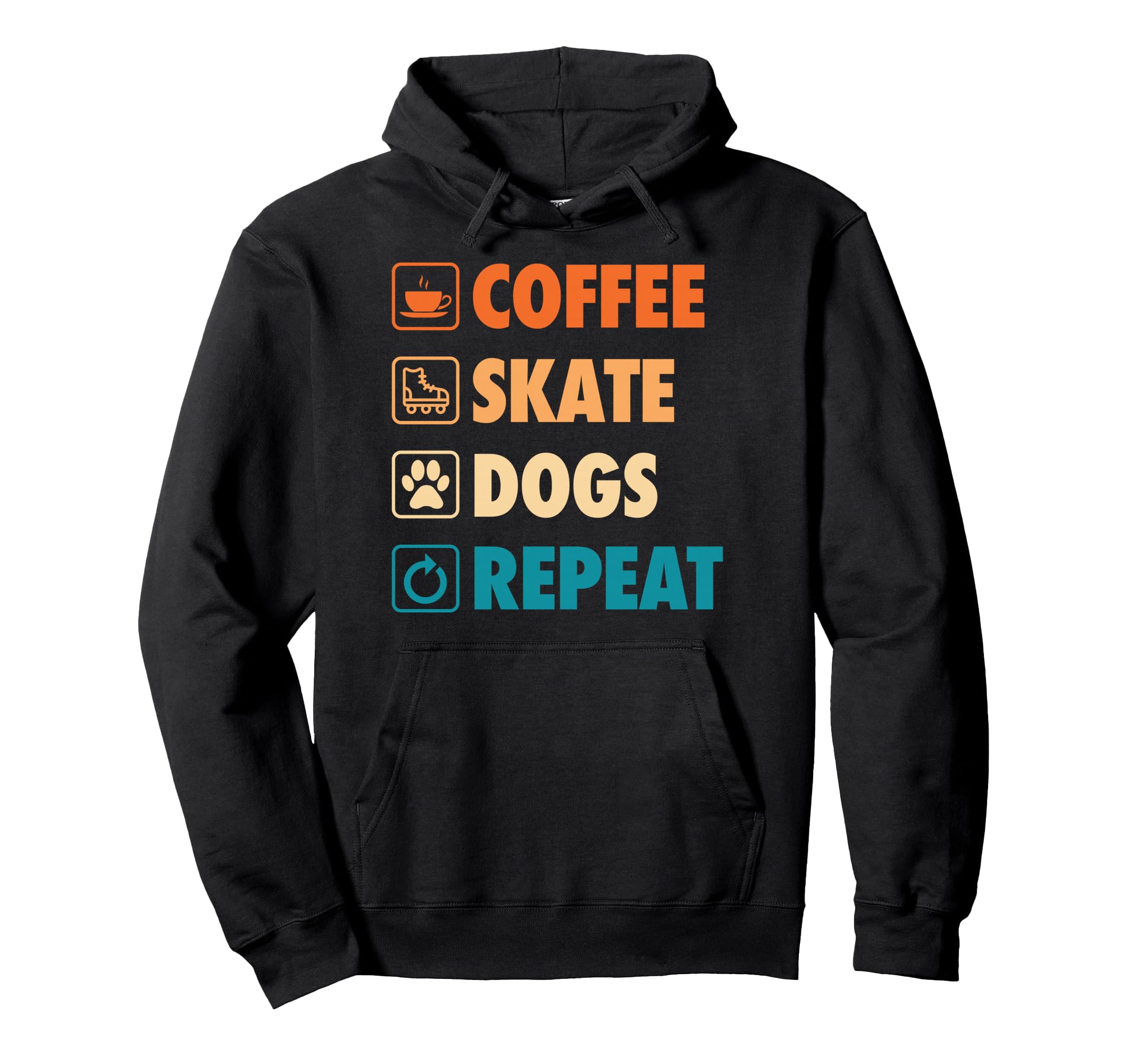 Coffee Skate Dogs Repeat Roller Hoodie - Fun Novelty Design for Adults - T-Shirt, Sweatshirt, Hoodie