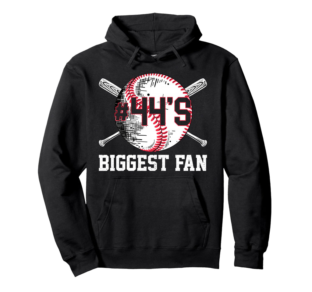 Number 44 Baseball Biggest Fan Mom Hoodie - Custom Art Print for Adults - T-Shirt, Sweatshirt, Hoodie