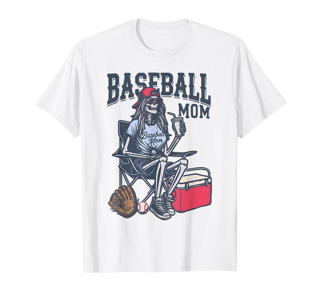 Baseball Mom Skeleton Sitting T-Shirt - Casual Everyday Wear for Adults - T-Shirt, Sweatshirt, Hoodie