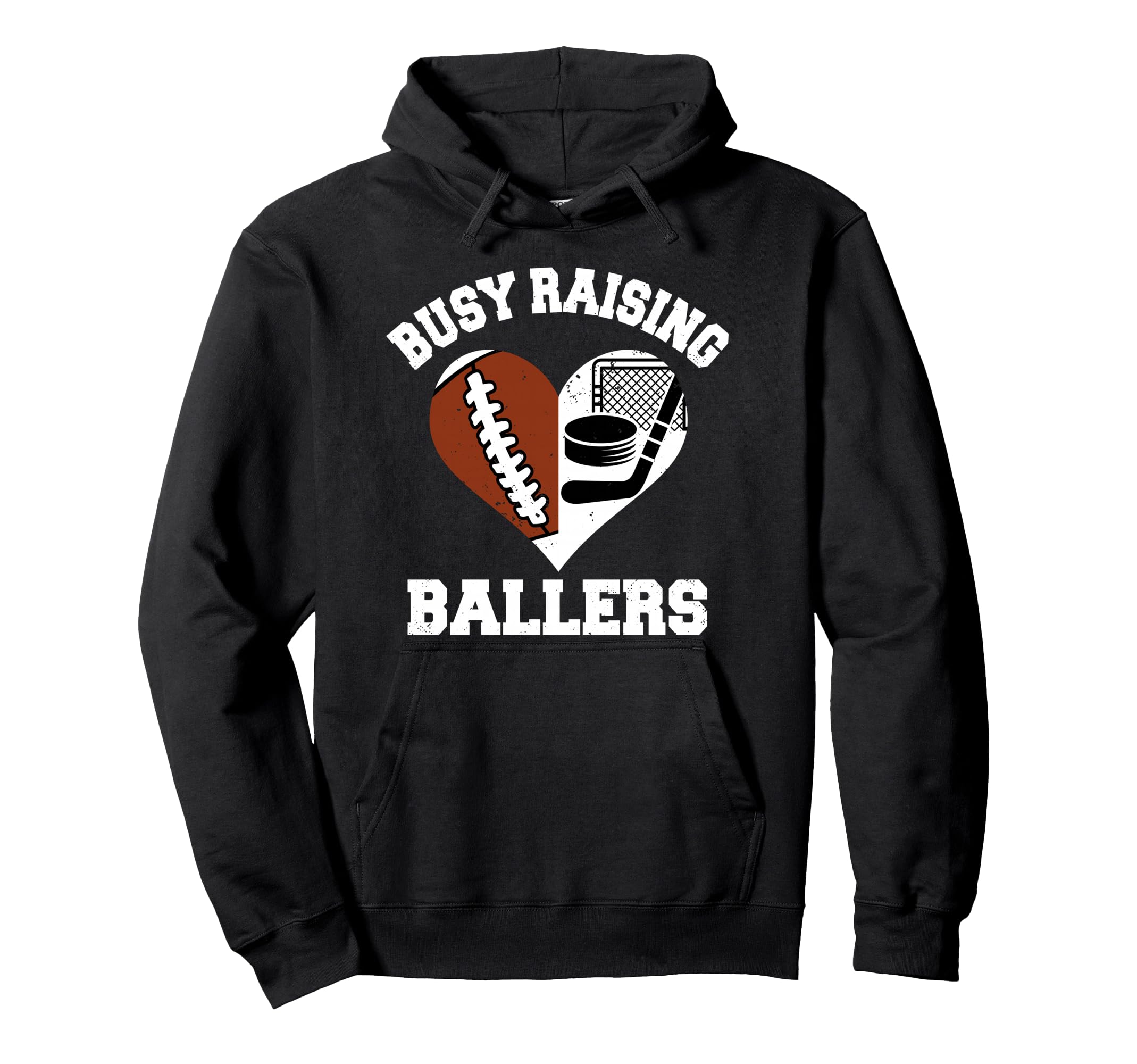 Busy Raising Ballers Football Hockey Heart Hoodie - Graphic Print Unisex - T-Shirt, Sweatshirt, Hoodie