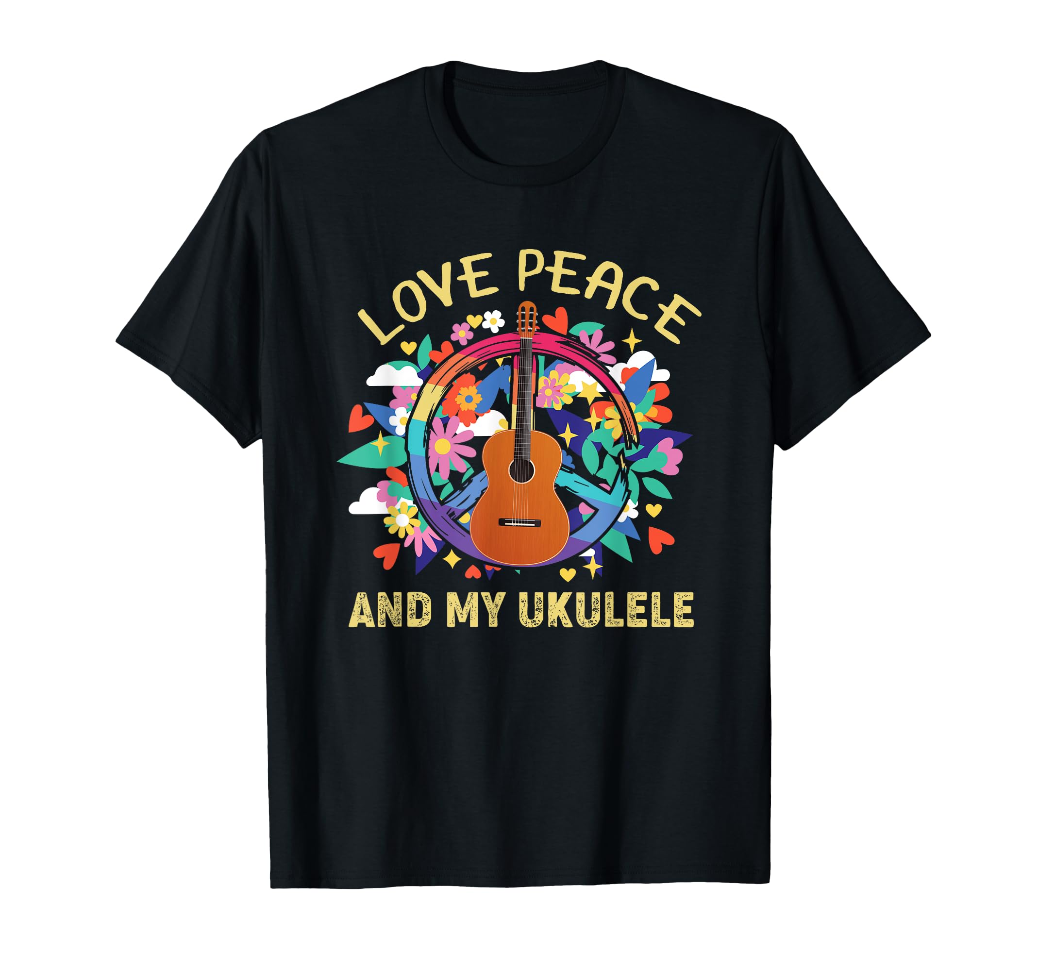 Love Peace And My Ukulele Ukulele T-Shirt - Casual Everyday Wear Unisex - T-Shirt, Sweatshirt, Hoodie