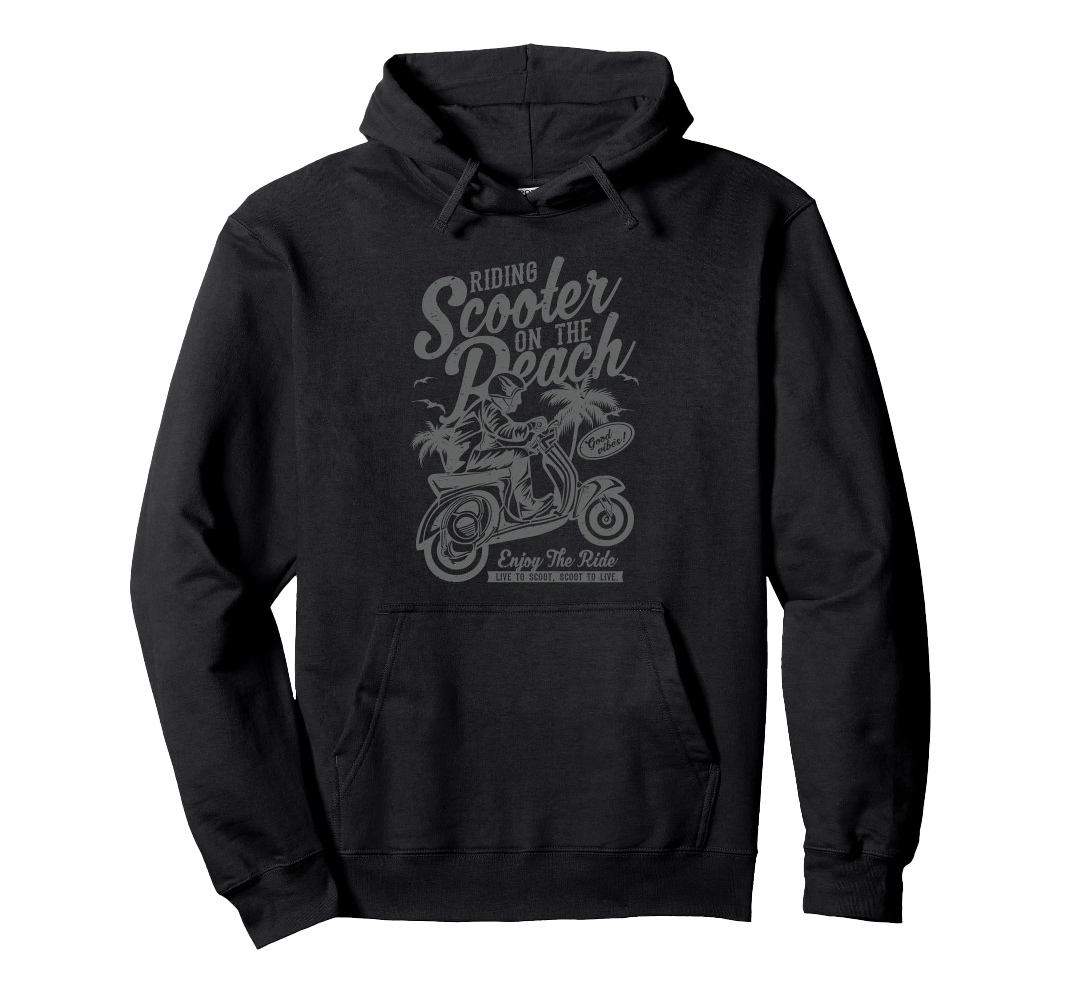 Scooter Beach Distressed Hoodie - Aesthetic Graphic Men Women - T-Shirt, Sweatshirt, Hoodie