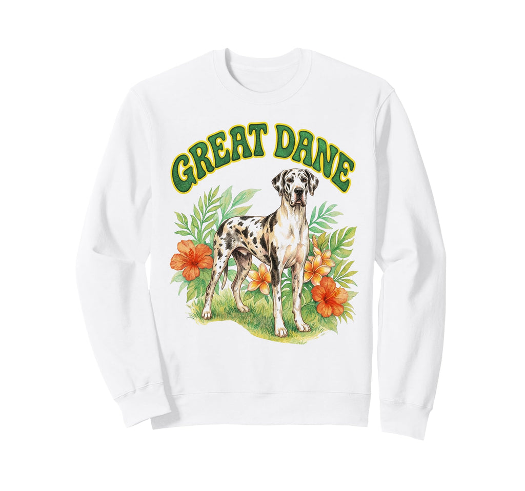 Great Dane Groovy Floral Watercolor Sweatshirt - Aesthetic Graphic Unisex - T-Shirt, Sweatshirt, Hoodie