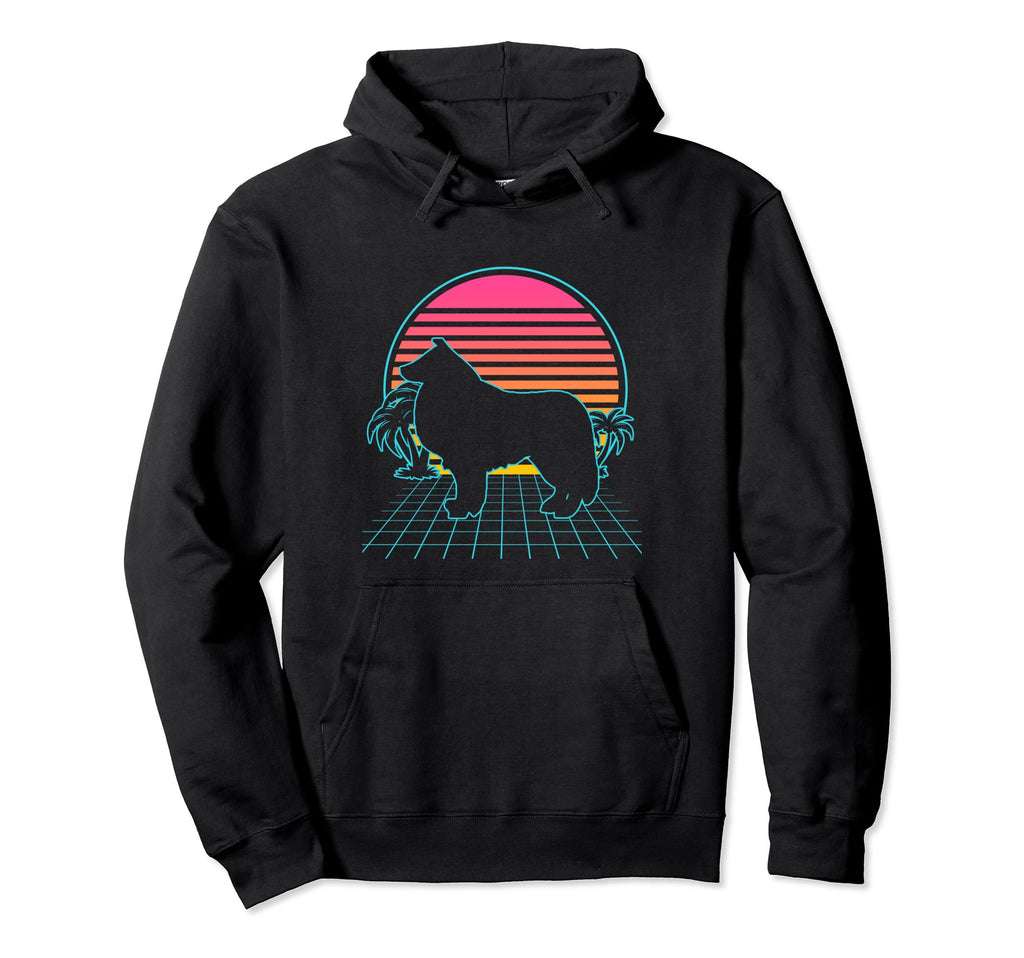 Border Collie Dog 80S Vaporwave Hoodie - Fun Novelty Design Unisex - T-Shirt, Sweatshirt, Hoodie