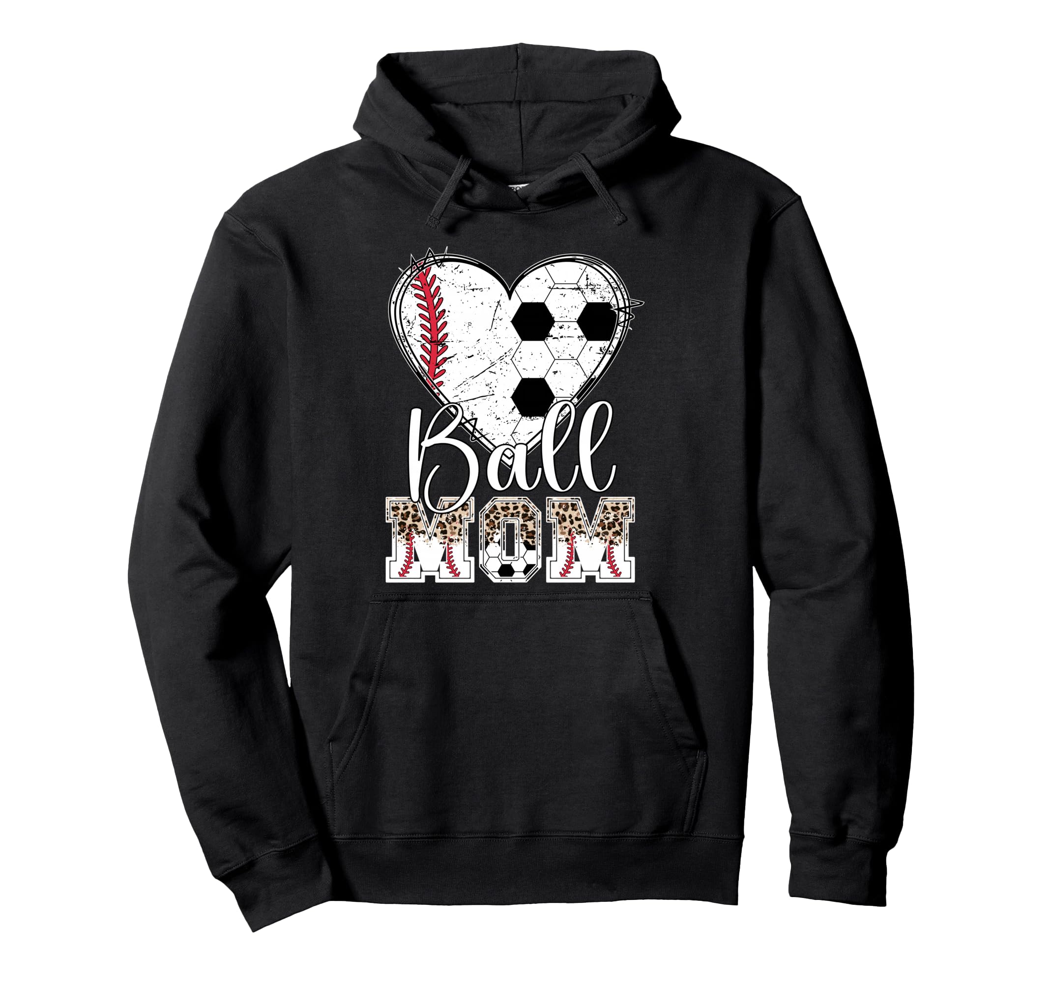 Ball Mom Heart Soccer Baseball Mom Hoodie - Trendy Graphic for Adults - T-Shirt, Sweatshirt, Hoodie
