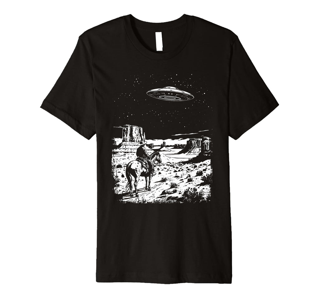 Ufo Western Cowboy Under Night Stars T-Shirt - Trendy Graphic Men Women - T-Shirt, Sweatshirt, Hoodie