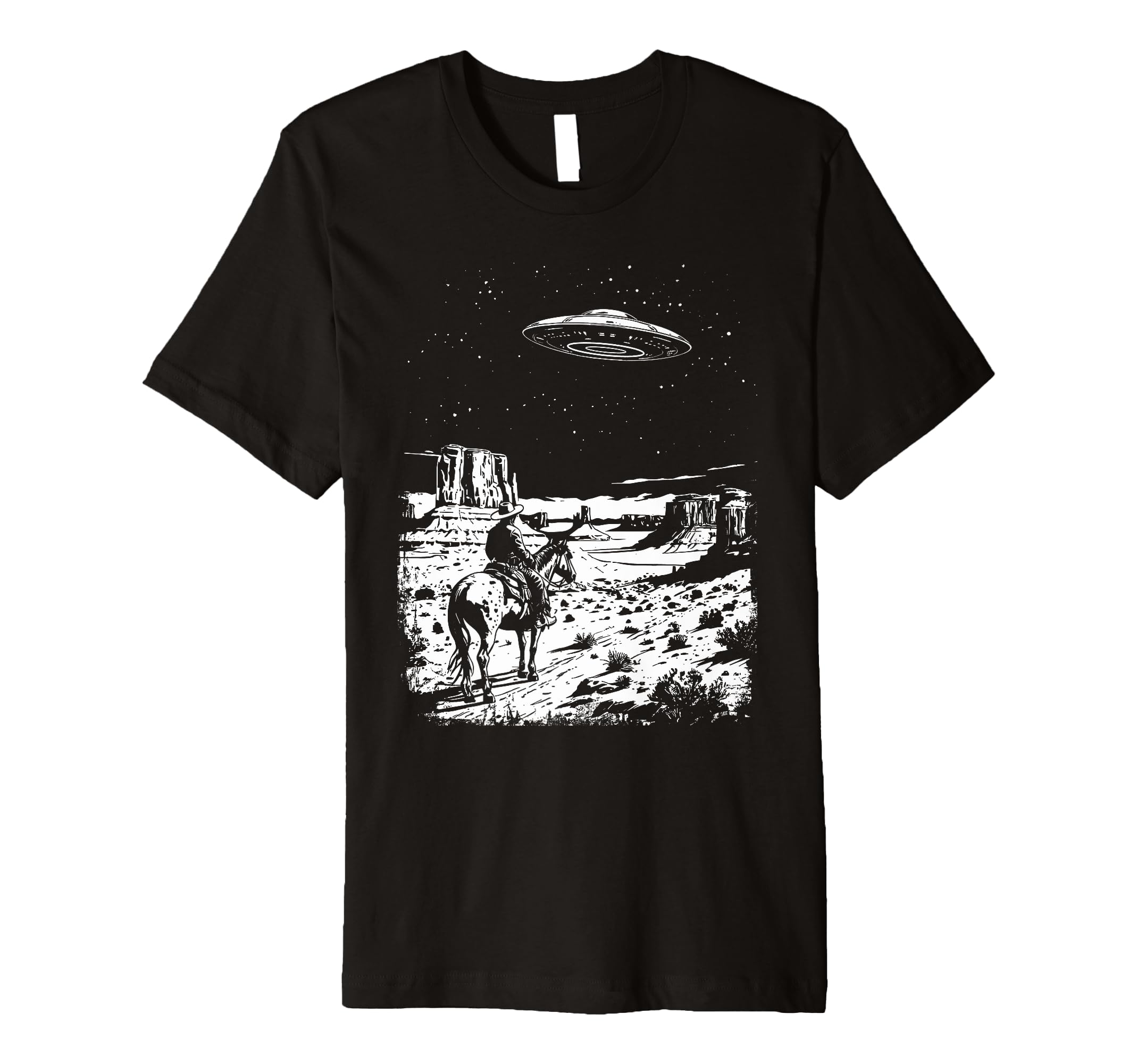Ufo Western Cowboy Under Night Stars T-Shirt - Trendy Graphic Men Women - T-Shirt, Sweatshirt, Hoodie