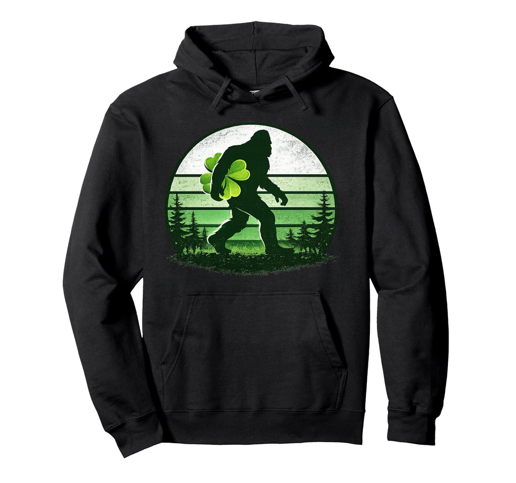 Lucky Bigfoot Shamrock Sunset Hoodie - Minimalist Print for Adults - T-Shirt, Sweatshirt, Hoodie
