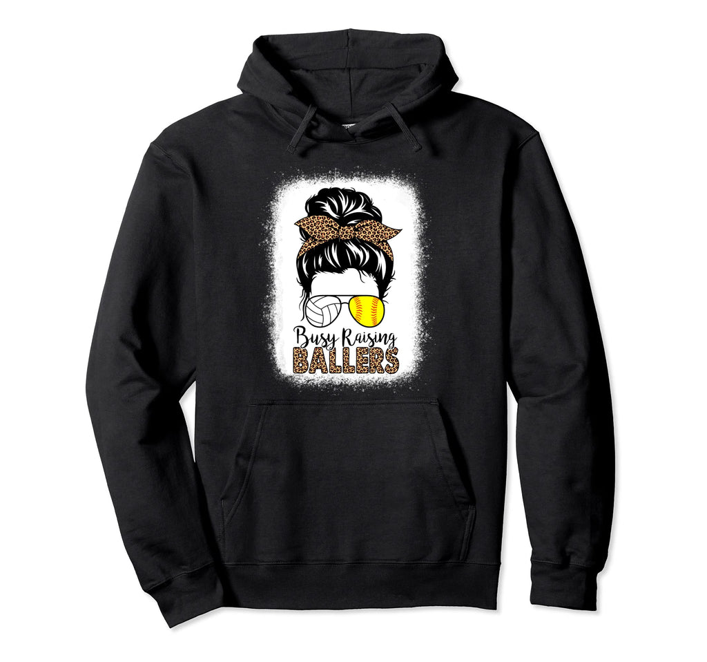 Volleyball And Softball Mom Messy Bun Hoodie - Minimalist Print Men Women - T-Shirt, Sweatshirt, Hoodie
