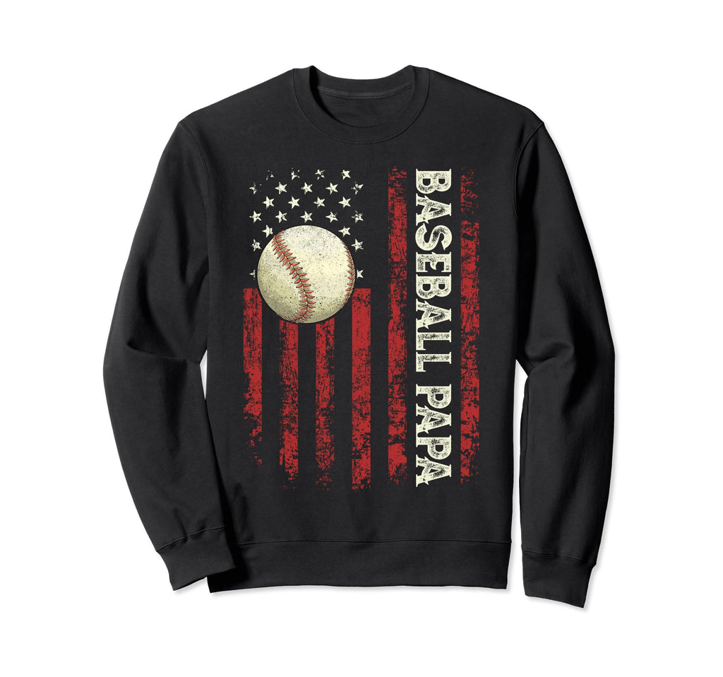 Fathers Day Baseball Papa Usa Flag Sweatshirt - Custom Art Print Men Women - T-Shirt, Sweatshirt, Hoodie