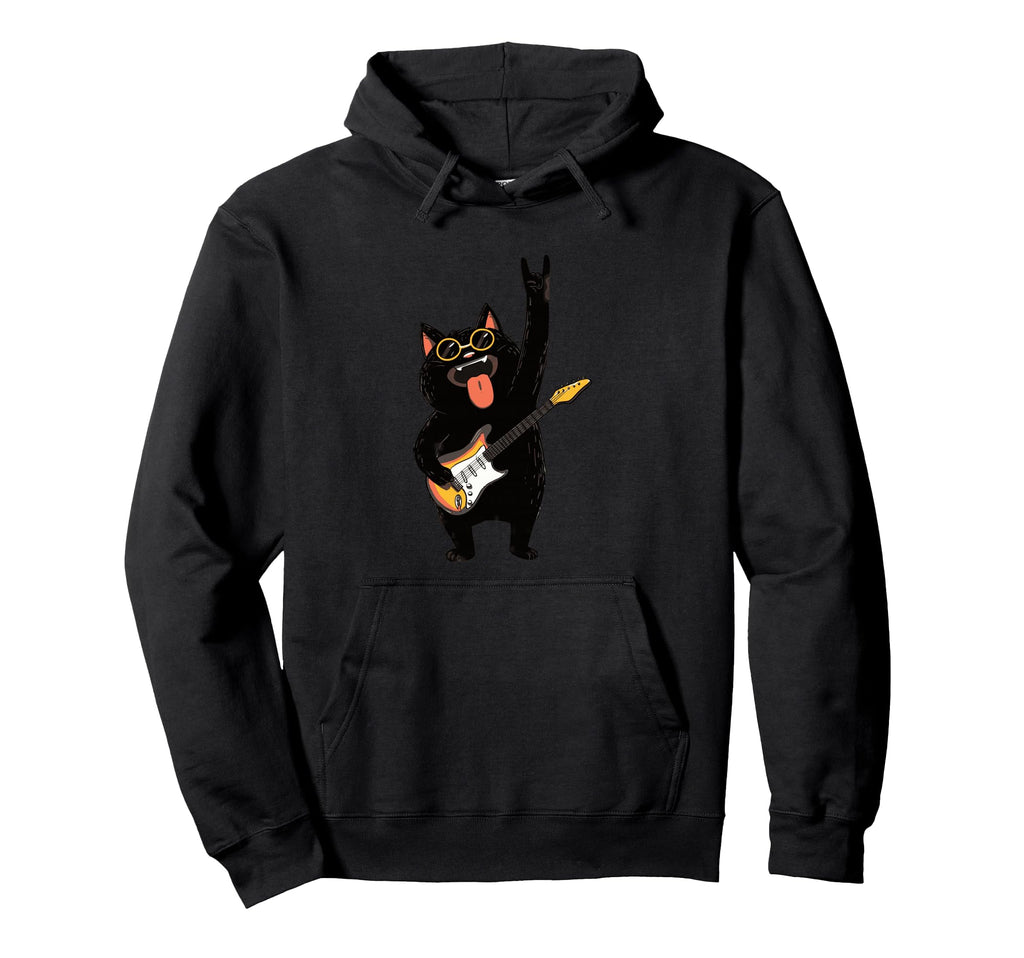 Cat Playing Guitar Funny Music Lovers Hoodie - Custom Art Print for Adults - T-Shirt, Sweatshirt, Hoodie
