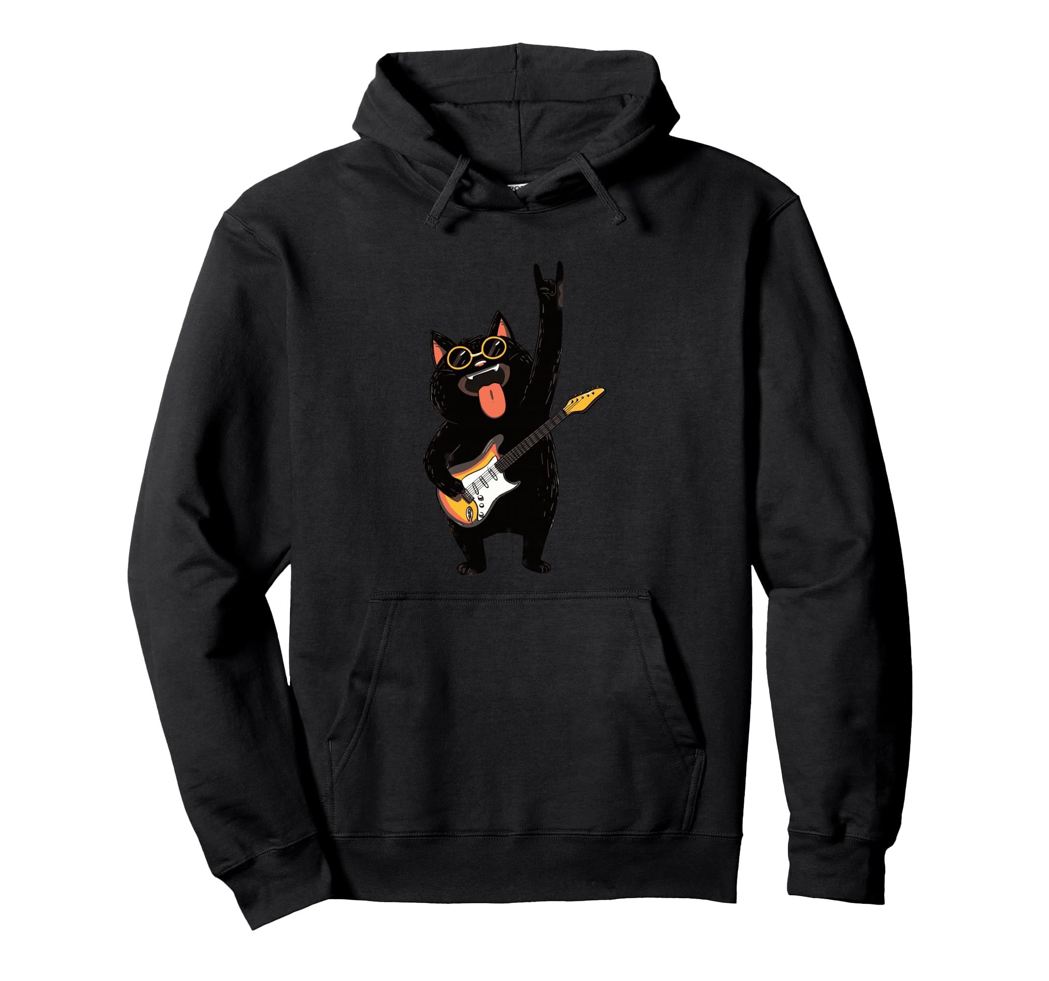 Cat Playing Guitar Funny Music Lovers Hoodie - Custom Art Print for Adults - T-Shirt, Sweatshirt, Hoodie