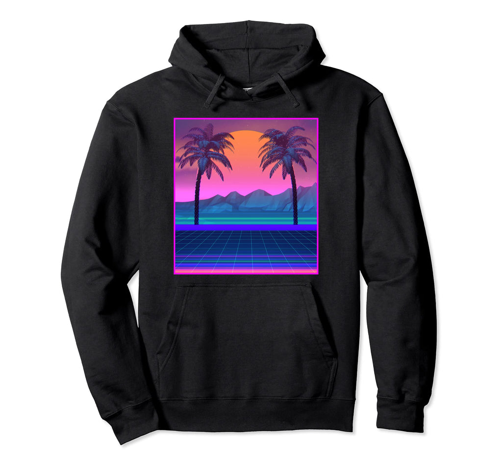 Vaporwave Aesthetic Paradise Retrowave Palm Hoodie - Novelty Apparel Unisex - T-Shirt, Sweatshirt, Hoodie