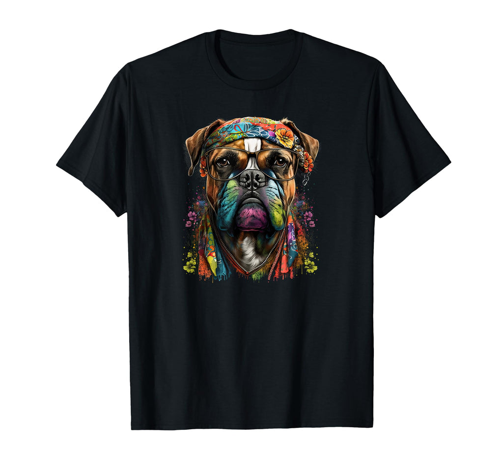 Funny Dog Boxer Hippie Peace Love T-Shirt - Aesthetic Graphic Unisex - T-Shirt, Sweatshirt, Hoodie