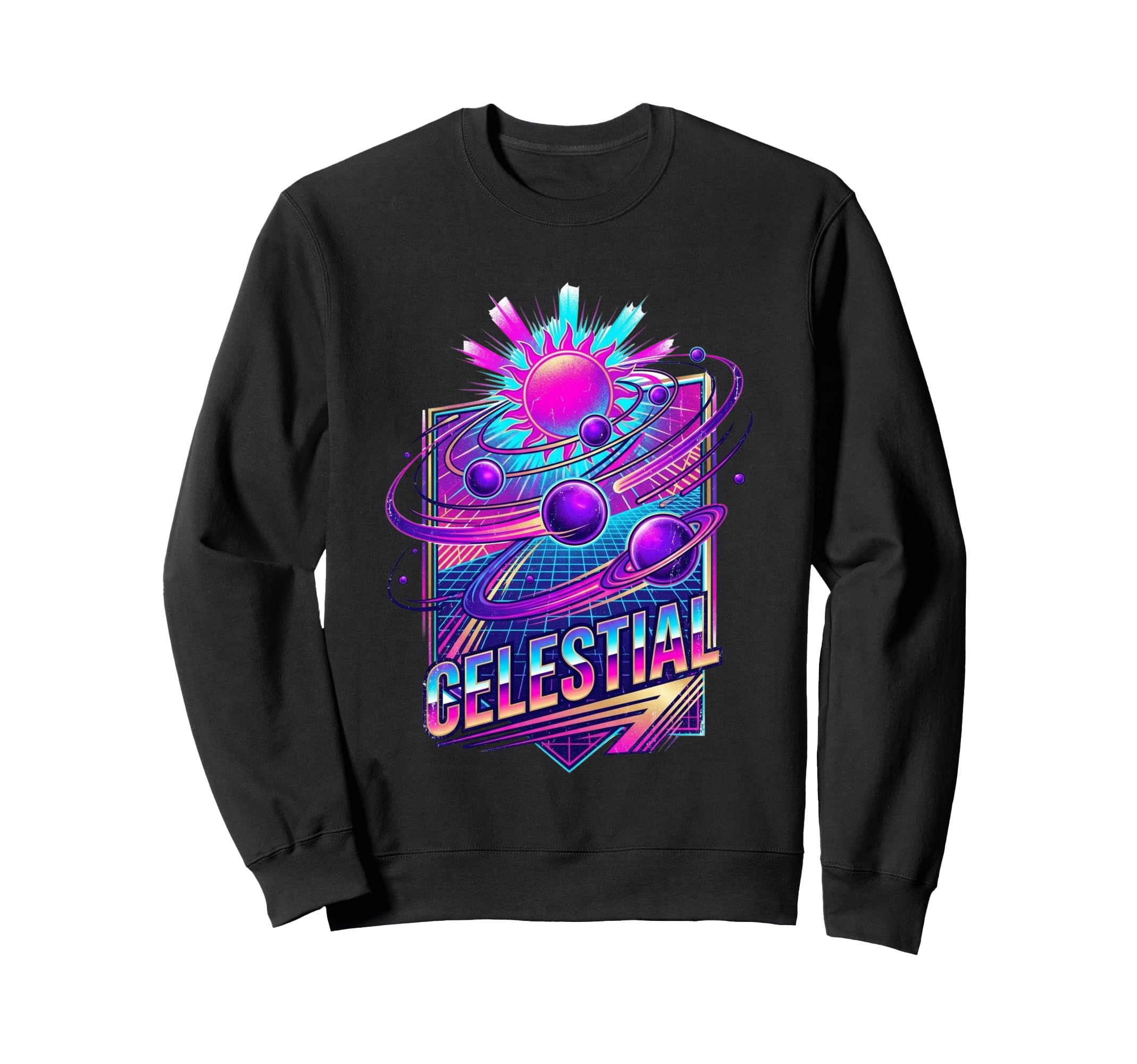 Celestial Retrowave Solar System Sweatshirt - Novelty Apparel for Adults - T-Shirt, Sweatshirt, Hoodie