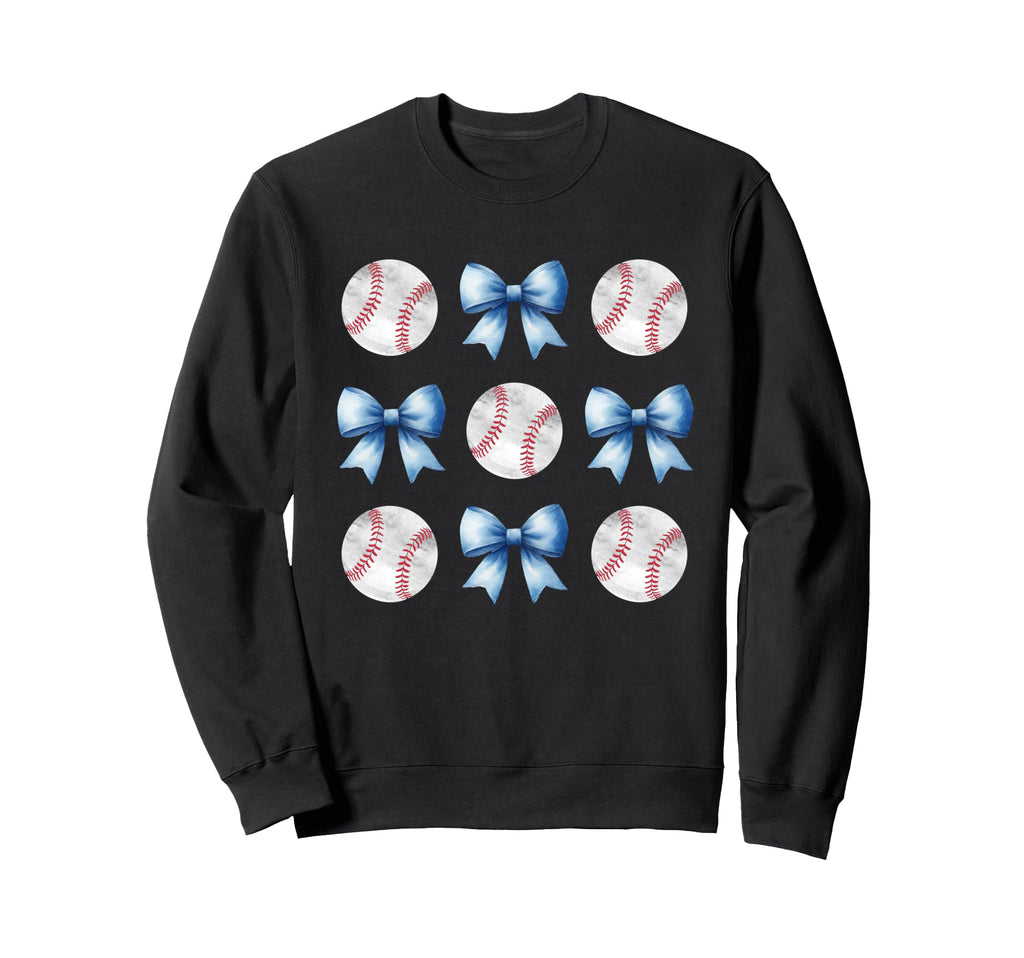 Baseballs Light Blue Bows Ball Mom Sweatshirt - Graphic Print Men Women - T-Shirt, Sweatshirt, Hoodie